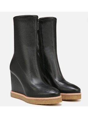 VERONICA BEARD Arlo Black Leather Stretch Wedge Ankle Boots Size 7.5